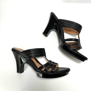 Söfft Perla Slide Sandal Black Leather 3” Heel Platform Dressy Casual Chic NEW